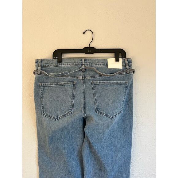Express Woman Mid Rise Medium Wash Belted '70s Flare Jeans, Size 14R - Picture 8 of 10